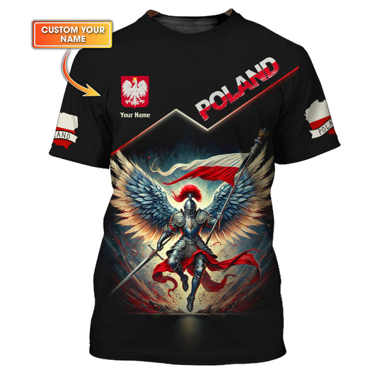 Camisetas con estampado 3D completo del Caballero Alado de Polonia, regalo con nombre personalizado para amantes de Polonia