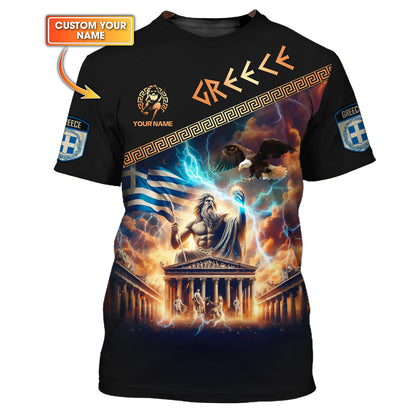 T-shirt imprimé en 3D du puissant dieu grec Zeus, cadeau personnalisé pour les amoureux grecs