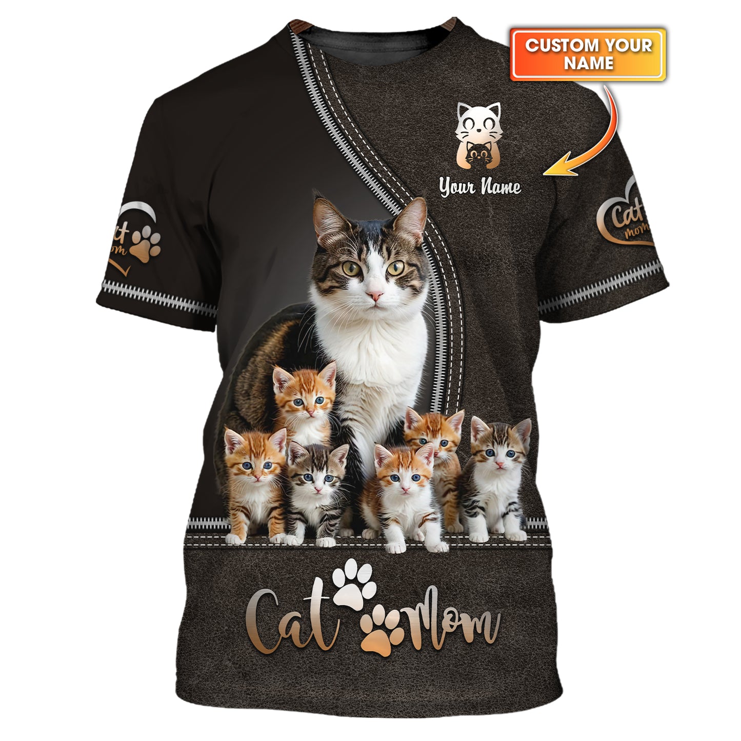 Camiseta 3D personalizada con nombre de gato negro en un frasco de flores de cerezo para amantes de los gatos