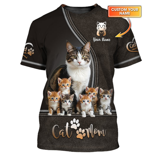 Adorable Cat and Kittens Custom Name Cat Mom 3D Shirt Gift For Cat Lovers