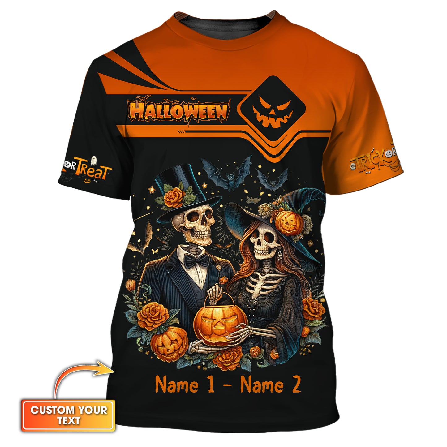 Happy Halloween Custom Name 3D T-Shirts Couple Skull Shirt Gift For Halloween Day