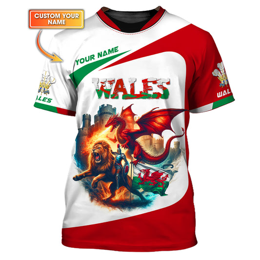 T-shirts personnalisés Flame Of Wales Wales T-shirt imprimé 3D complet Cadeau pour les amoureux du Pays de Galles