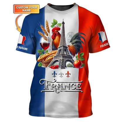 3D Full Print Goliath Rooster With Eiffel Tower Of France Shirts Personalized Name Gift For France Lovers