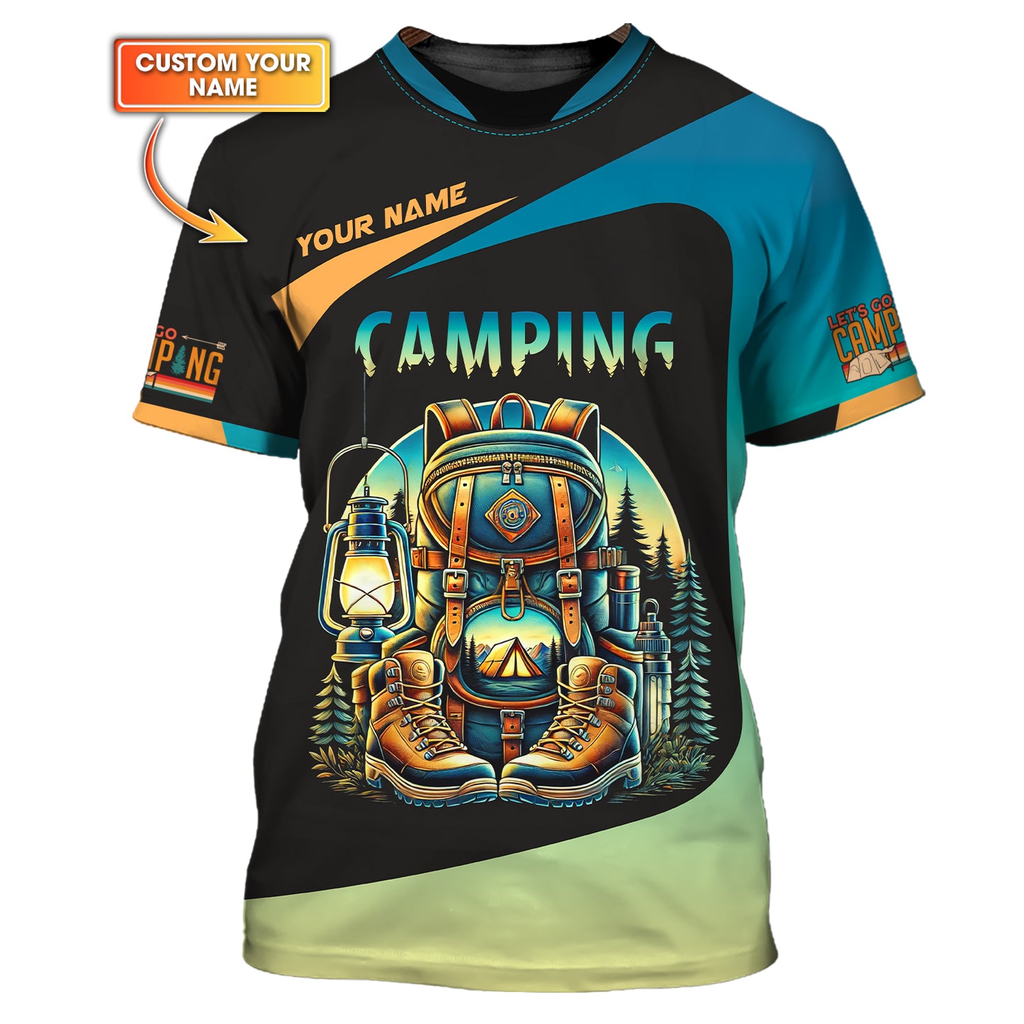 T-shirt personnalisé avec nom de camping en 3D, équipement de camping, cadeau personnalisé pour les amateurs de camping