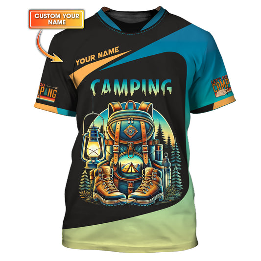 Camiseta personalizada con nombre en 3D para acampar, equipo para acampar, regalo personalizado para amantes de las autocaravanas