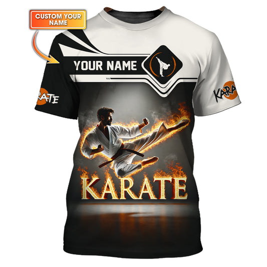 3D Full Print Flaming Karate Master T-Shirt Personalized Name Gift For Karate Lovers