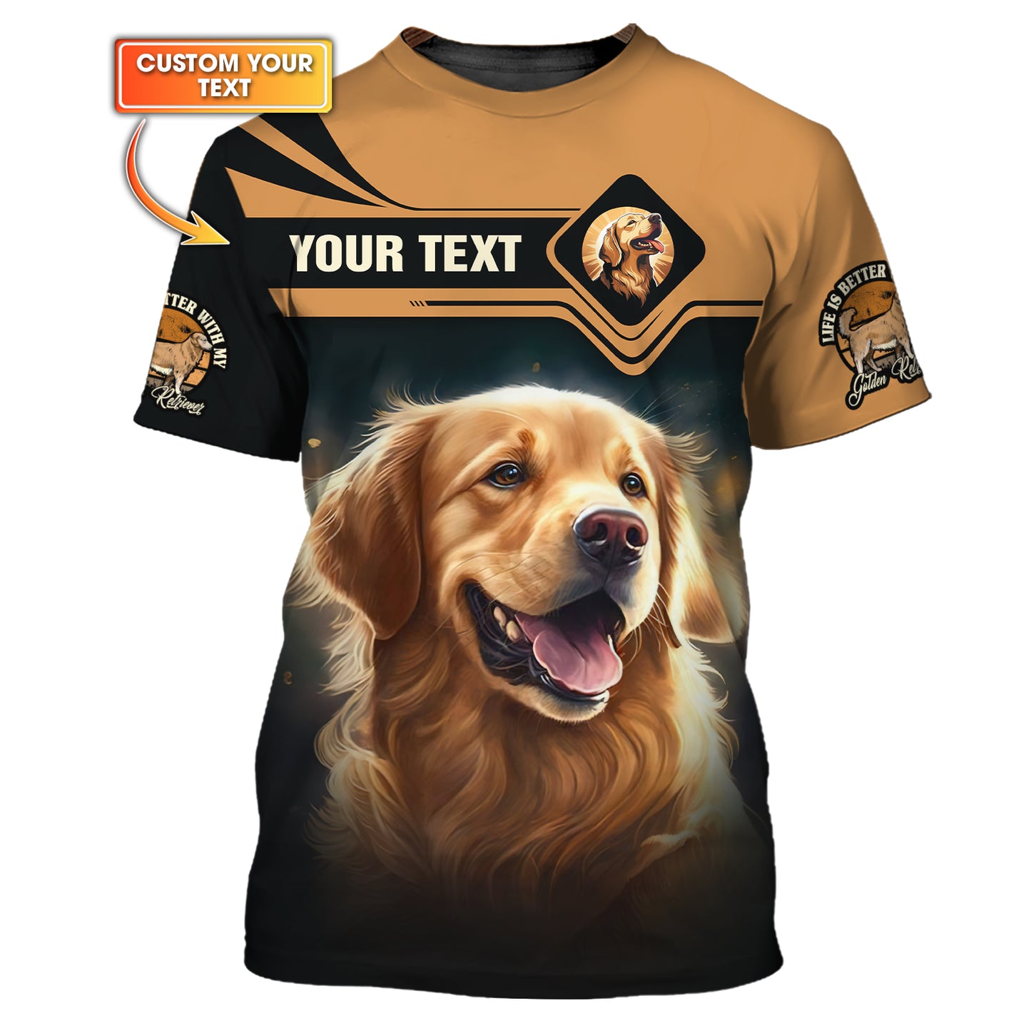 T-shirt personnalisé avec nom Golden Retriever, cadeau pour les amoureux des chiens, chemises 3D