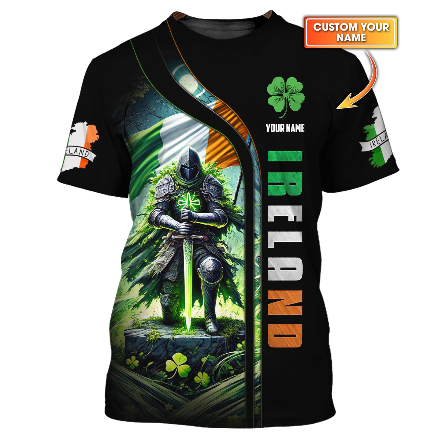 T-shirt personnalisé avec nom de guerrier d'Irlande imprimé en 3D, cadeau pour les amoureux irlandais