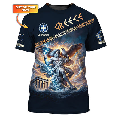 Camiseta personalizada con el nombre de Heracles y la bandera de Grecia con impresión 3D completa para amantes de Grecia