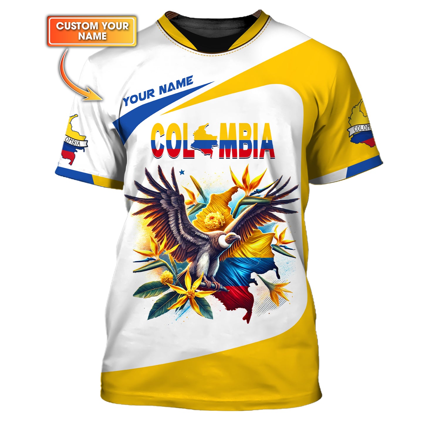 Andean Condor With Map Of Colombia Custom T-Shirts Gif For Colombian Lovers