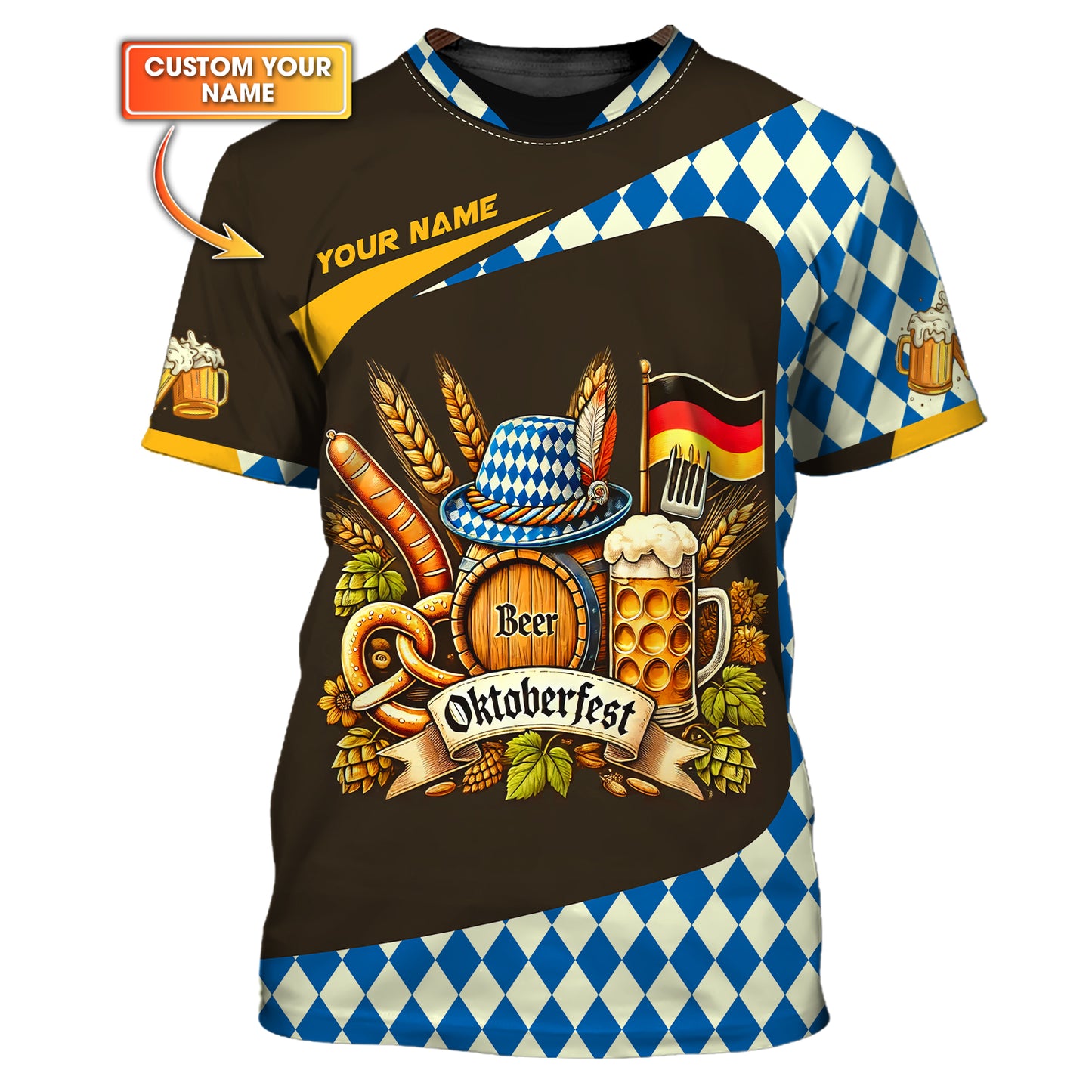 T-shirt personnalisé avec nom Oktoberfest en 3D, cadeau personnalisé pour les amateurs de bière