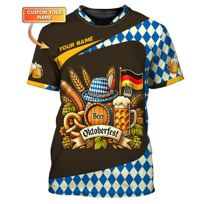 Camiseta personalizada con nombre en 3D de Oktoberfest, regalo personalizado para amantes de la cerveza