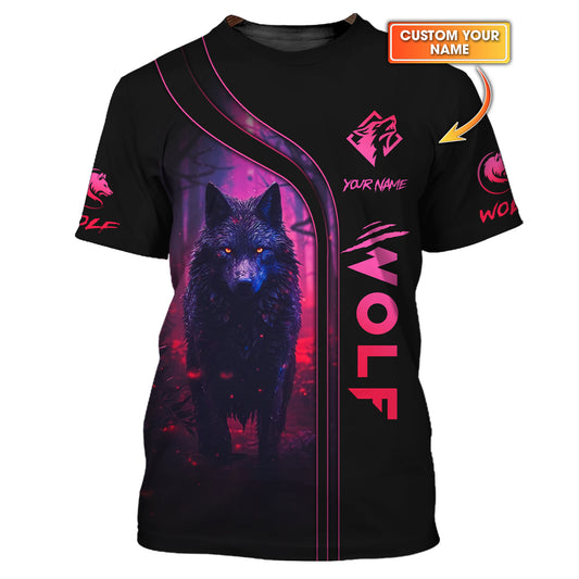 T-shirt personnalisé Wolf Neon Cadeau pour les amoureux des loups Chemises 3D