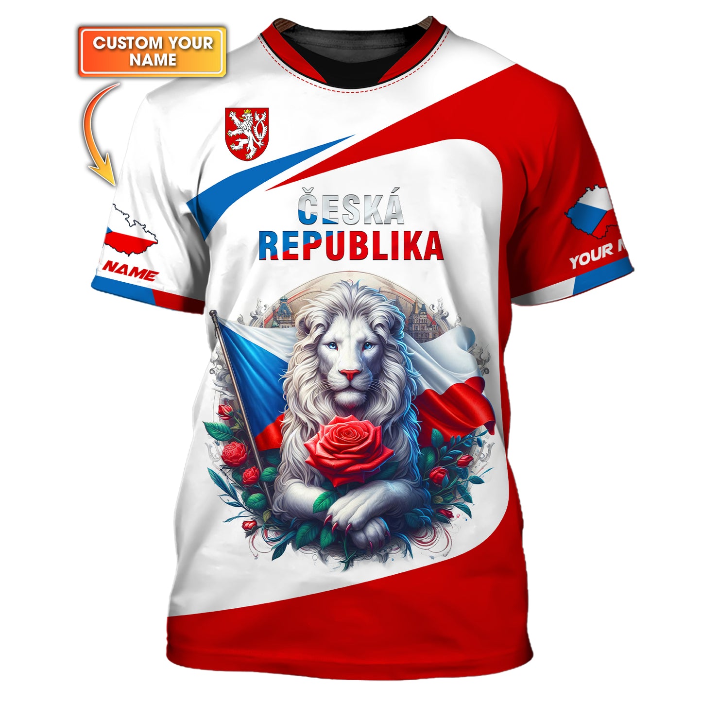 Le Lion Avec Le Drapeau De La République Tchèque T-shirt Personnalisé Avec Nom Cadeau De T-shirt Cesko Pour Les Amoureux De La République Tchèque