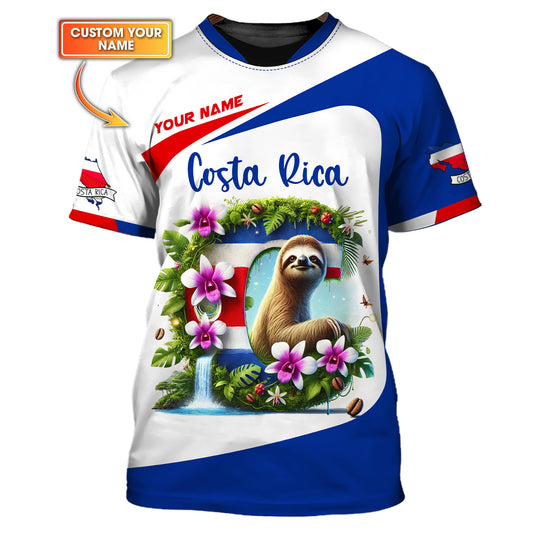Costa Rica Custom 3D Shirt With Sloth Personalized Name Gift For Costa Rica Lovers