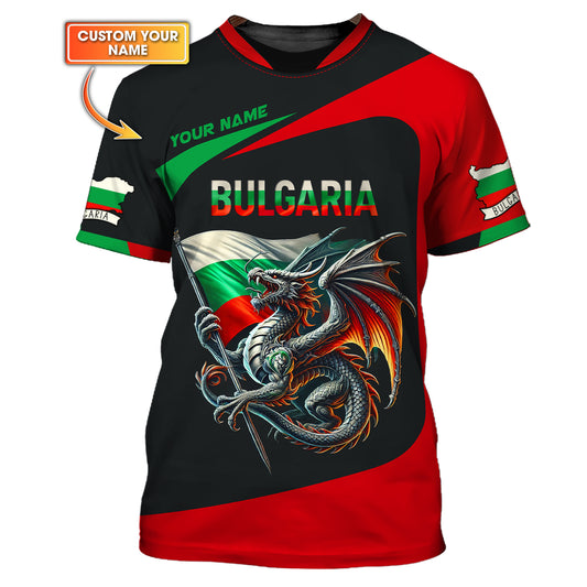 Camiseta personalizada con dragón y bandera de Bulgaria, camisetas personalizadas con nombre en 3D, regalo para amantes de Bulgaria