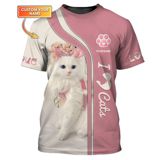 Camiseta con estampado 3D completo de gato adorable, regalo personalizado con nombre para amantes de los gatos