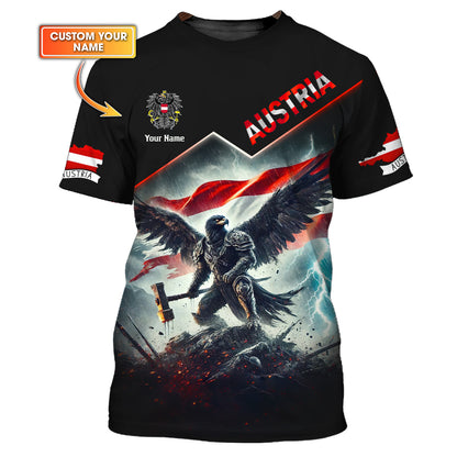 Camiseta con estampado 3D de águila y mapa de Austria, regalo personalizado con nombre para amantes de Austria