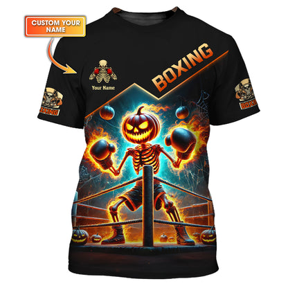 3D Full Print Skull Pumpkin Boxing T-Shirts Personalized Name Gift For Halloween Lovers