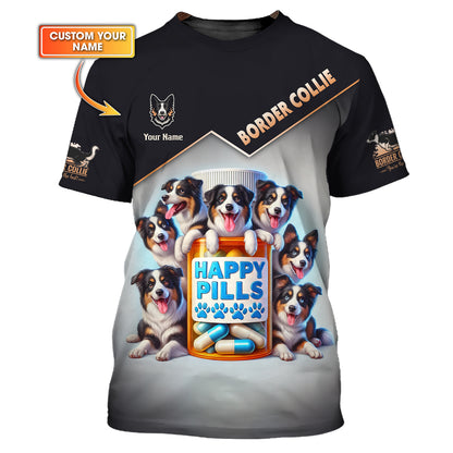 T-shirt personnalisé avec nom Border Collie en 3D, cadeau pour les amoureux des chiens, ne marchez jamais seul