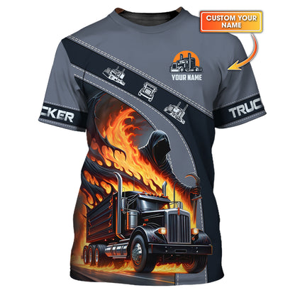 Fire Black Truck Custom Name Shirt Truck Or Treat Gift For Trucker Lover 3D Shirts