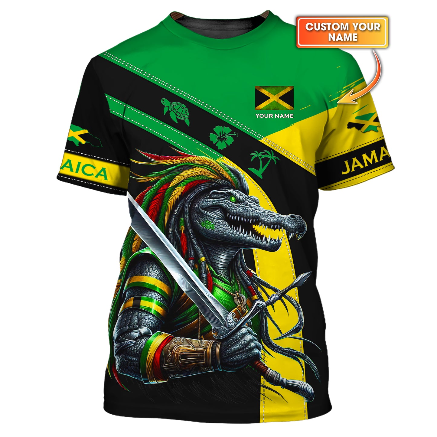 3D Full Print Crocodile Warrior Of Jamaica T-Shirts Personalized Name Gift For Jamaica Lovers