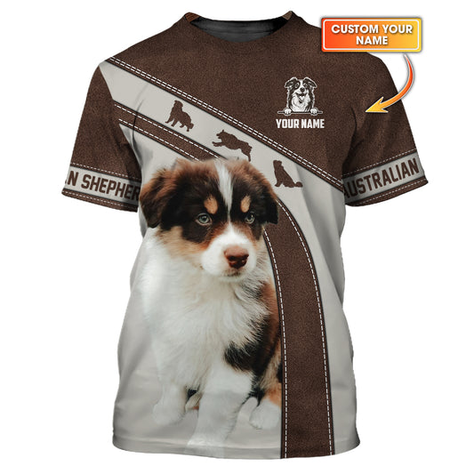 T-shirts berger australien entièrement imprimés en 3D, cadeau personnalisé avec nom pour les amoureux des chiens