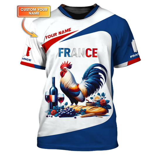 Coq France Nom Personnalisé T-shirt 3D Cadeau Nom Personnalisé Pour Les Amoureux De La France