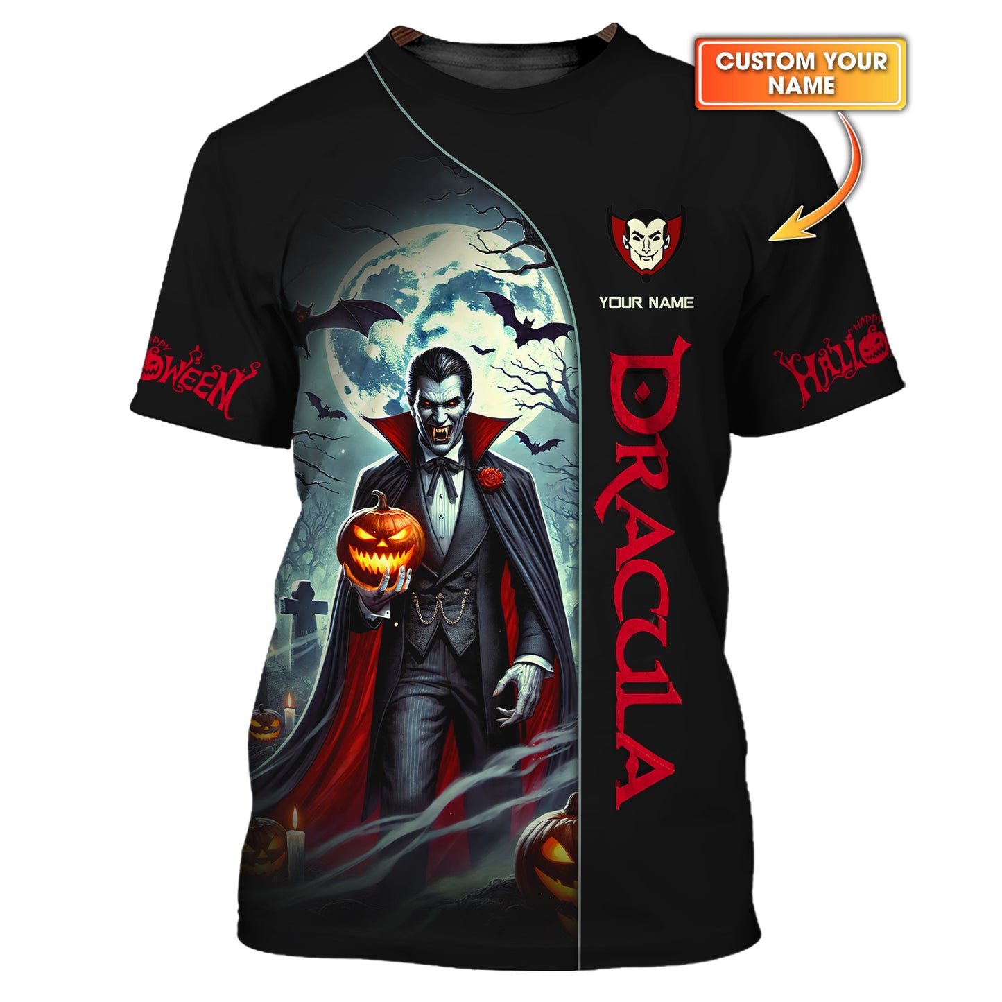 Dracula With Pumpkin Custom T-Shirts Halloween 3D Shirt Gift For Halloween Lovers