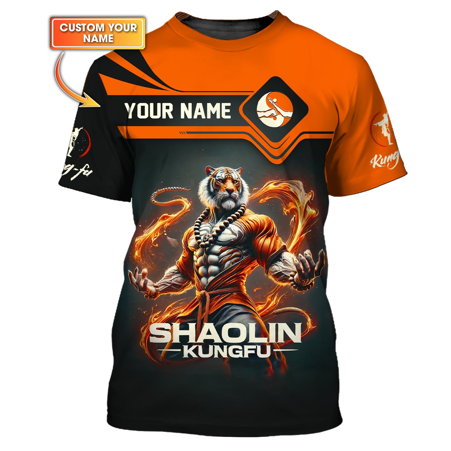 Camiseta 3D de kung fu Shaolin, símbolo Yin Yang del guerrero Shaolin, camisetas personalizadas, regalo para los amantes del kung fu Shaolin