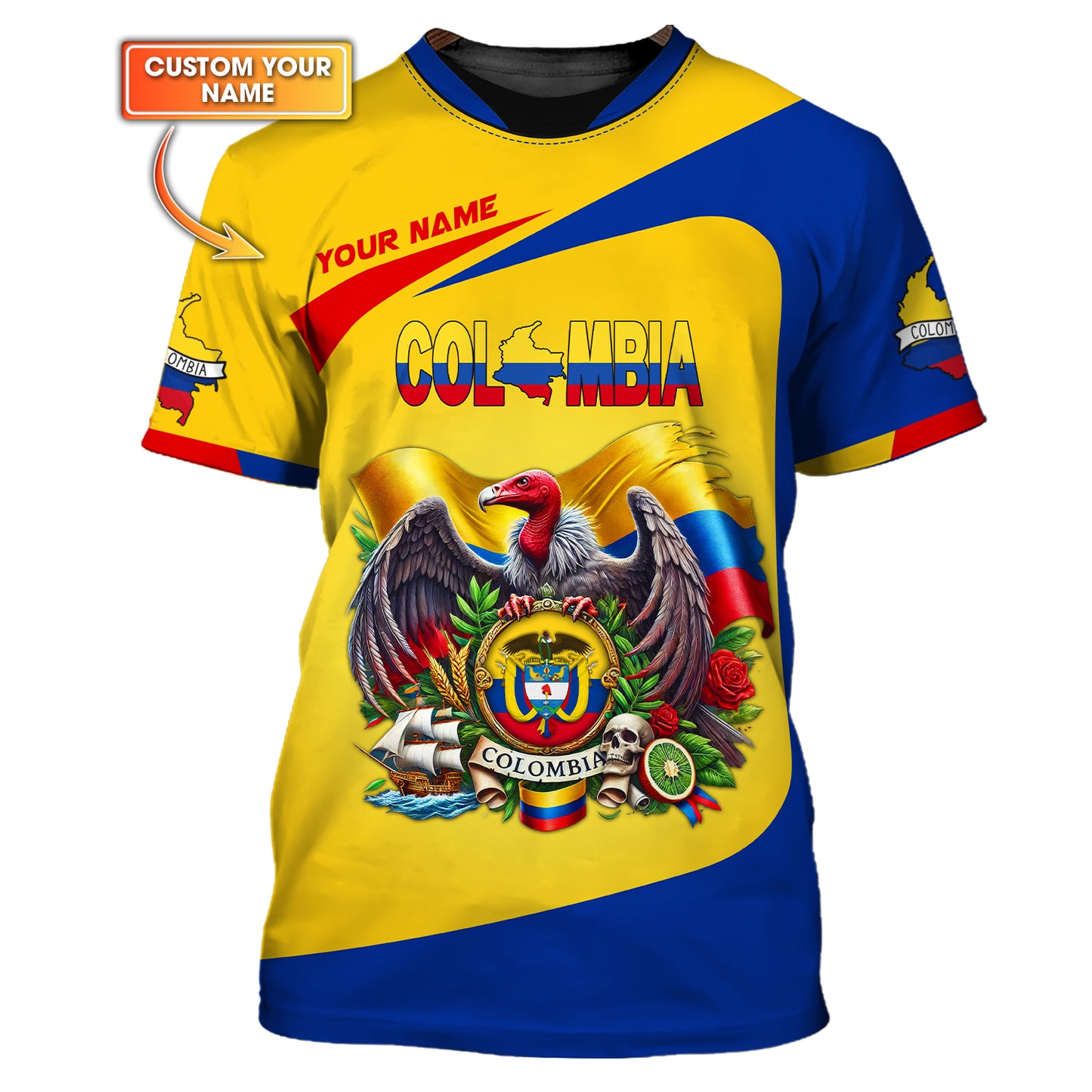 Coat Of Arms Colombia With Andes Condor Custom T-Shirts Gift For Colombian Lovers