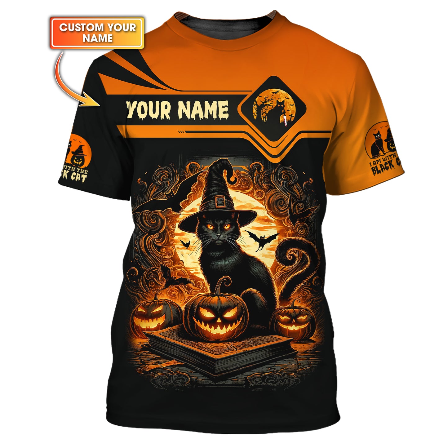 Camisetas de Halloween con estampado completo en 3D de calabaza y luna roja, regalo personalizado con nombre para amantes de Halloween