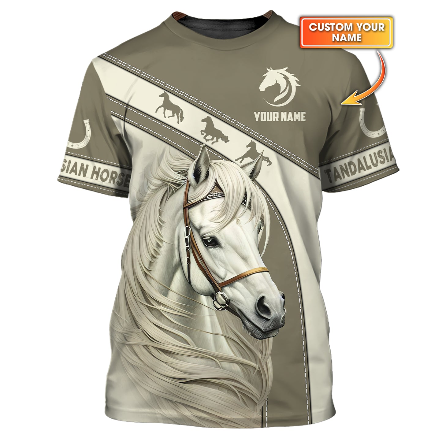 Camisetas con estampado 3D de caballos andaluces, regalo personalizado con nombre para amantes de los caballos