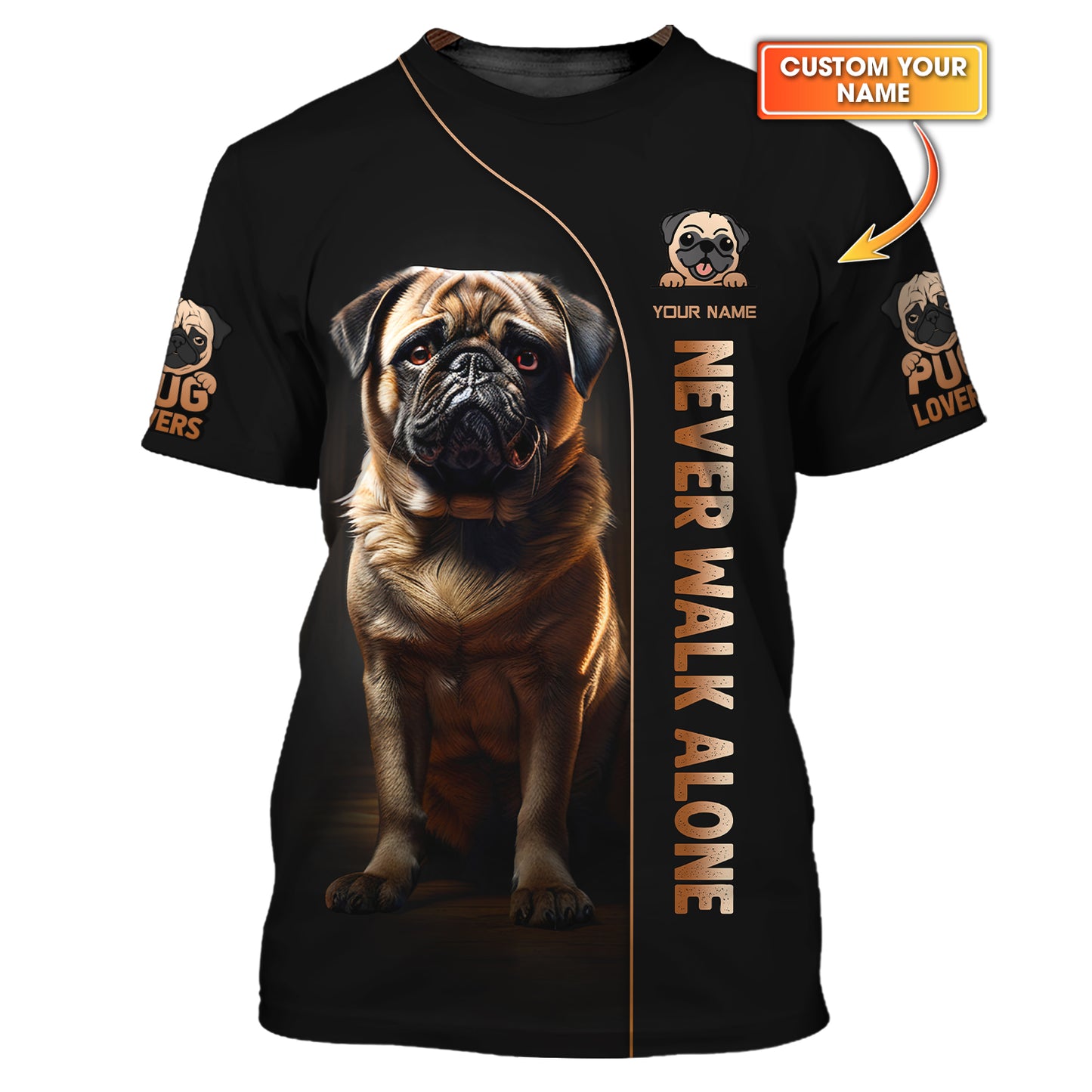 Pug Dog Custom Name Shirt Never Walk Alone Gift For Dog Lover 3D Shirts