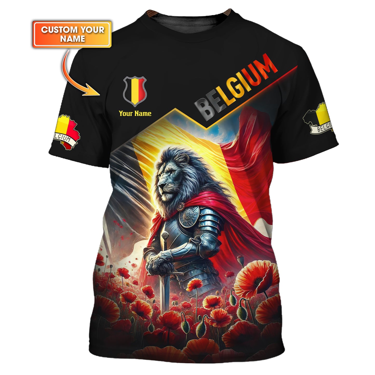 3D Full Print The Lion Warrior Of Belgium Shirts Personalized Name Gift For Belgium Lovers