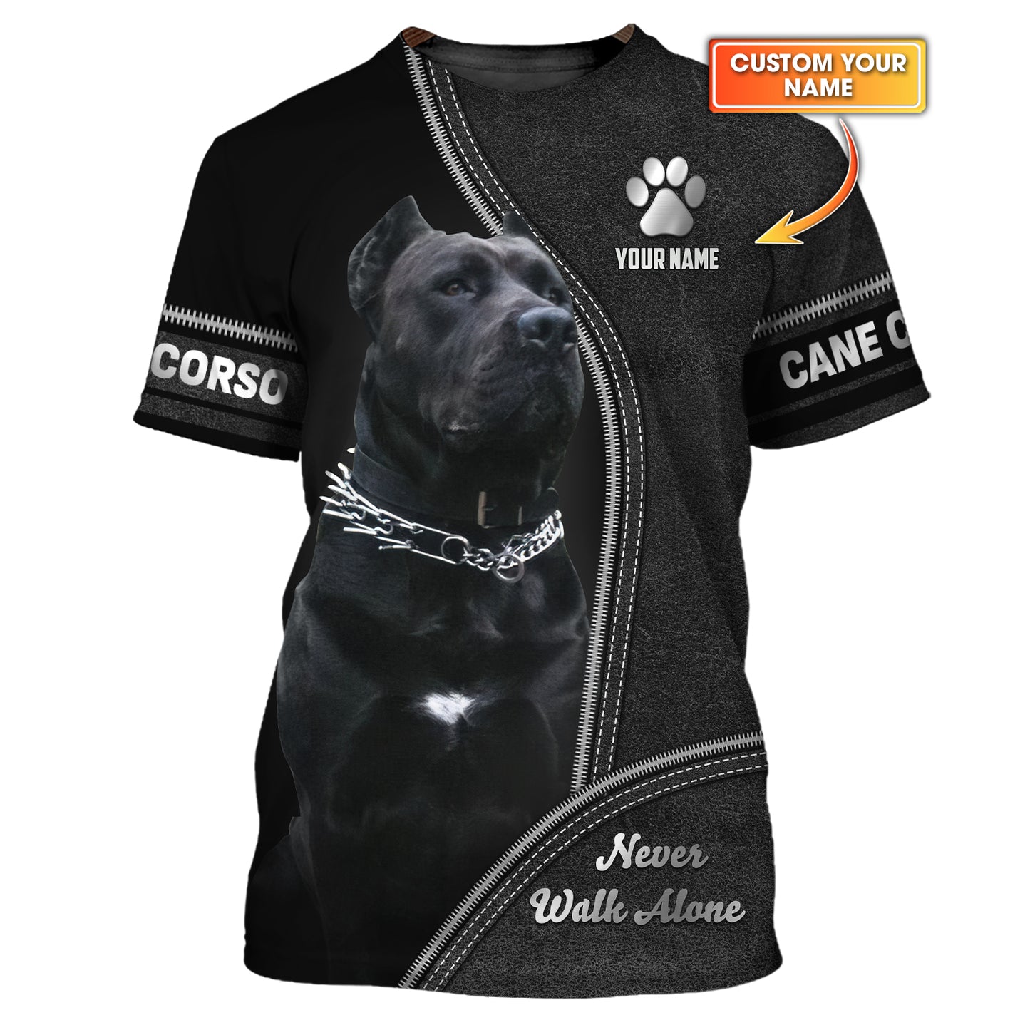 Camiseta con nombre personalizado de Cane Corso. Nunca camines solo. Regalo para amantes de los perros. Camisetas 3D