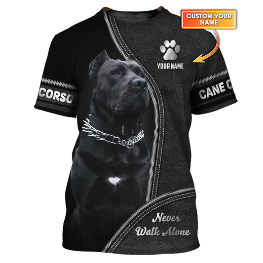 T-shirt personnalisé avec nom Cane Corso, cadeau Never Walk Alone pour les amoureux des chiens, chemises 3D