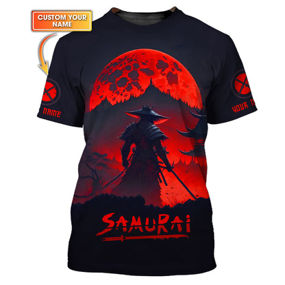 T-shirt samouraï entièrement imprimé en 3D sous le clair de lune rouge, cadeau personnalisé pour les amoureux des samouraïs