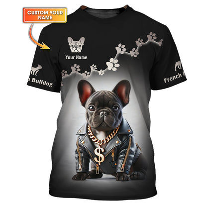 Customizable T-Shirt With Cool Gangster French Bulldog Personalized Name Gift For Dog Lovers