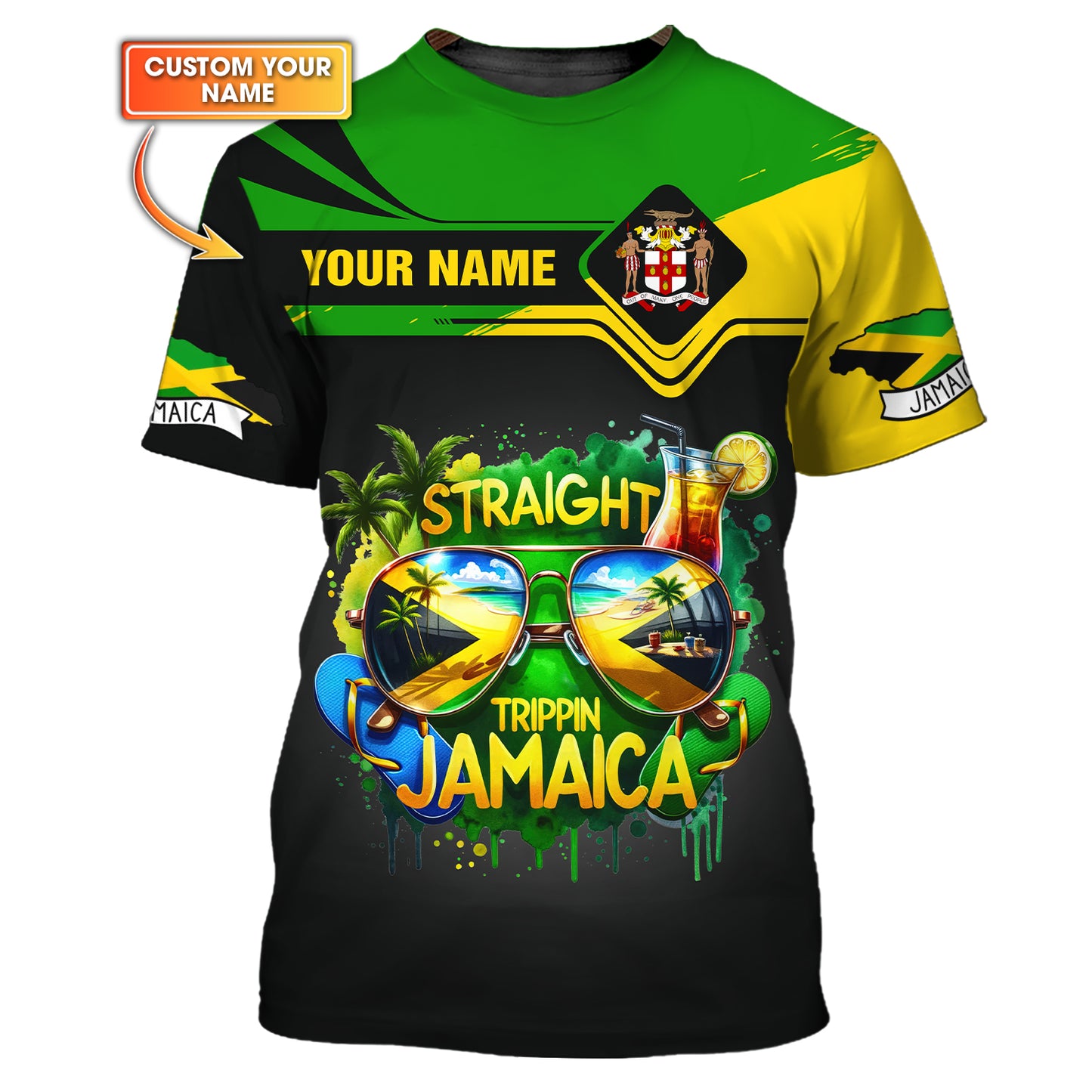 Camiseta personalizada con nombre en 3D del león de Jamaica, regalo personalizado para los amantes de Jamaica