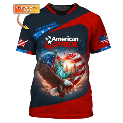 T-shirt personnalisé avec nom en 3D America Heart, cadeau personnalisé pour les amoureux de l'Amérique