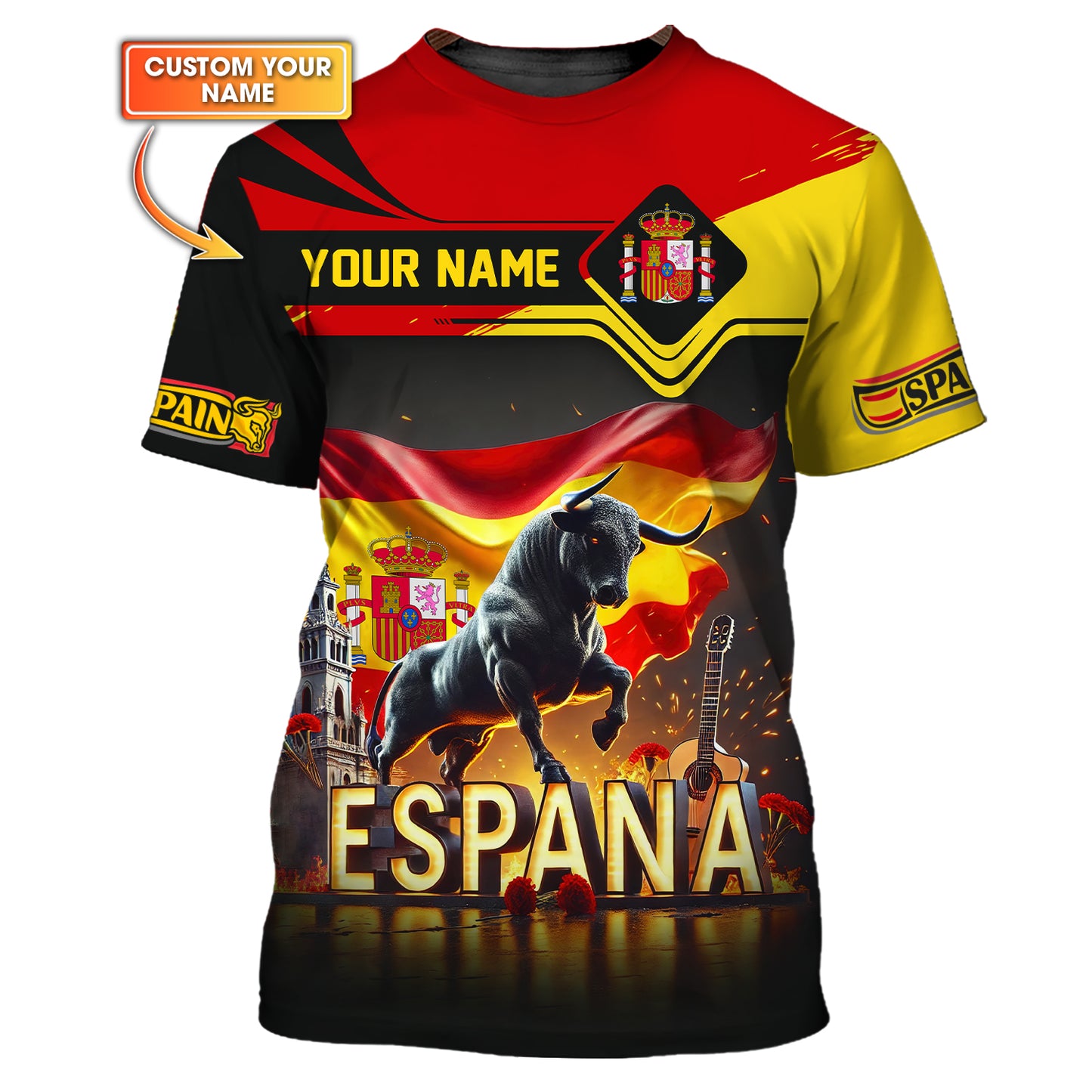 The Mighty Bull With Spanish Flag Custom Name Espana Shirt Gift For Spain Lovers