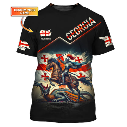 Camiseta personalizada con nombre 3D de caballero con dragón de Georgia, regalo personalizado para amantes de Gruzia