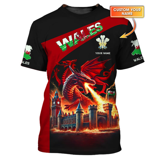 T-shirts personnalisés Gif pour les amoureux du Pays de Galles Le feu du dragon sacré du Pays de Galles