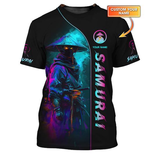 Camiseta de neón samurái con impresión 3D completa, regalo personalizado con nombre para amantes de los samuráis