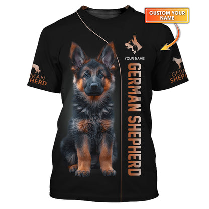 T-shirt 3D personnalisé avec nom de berger allemand, cadeau pour les amoureux des chiens