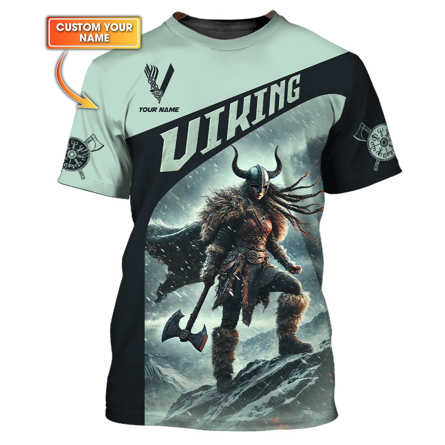 3D Full Print Women's Viking Warrior T-Shirt Norse Epic Conqueror Name Personalized Gift For Viking Lover