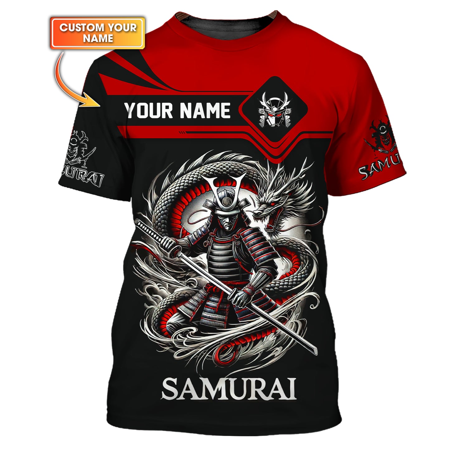 T-shirts personnalisés Samouraï avec dragon T-shirt 3D Samouraï Cadeau pour amoureux japonais