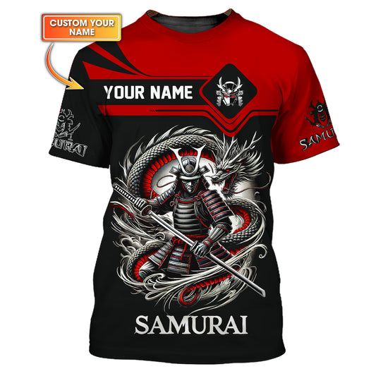 Samurai With Dragon Custom T- Shirts Samurai 3D Shirt Gift For Japanese Lover