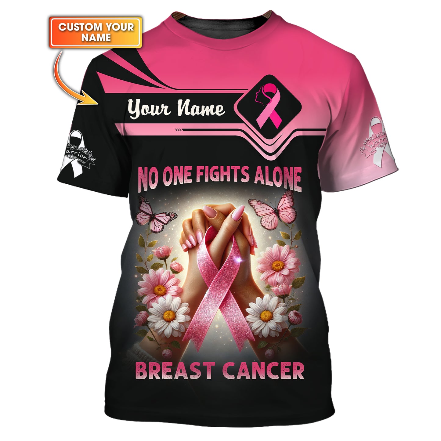 T-shirt 3D personnalisé contre le cancer du sein - Personne ne se bat seul